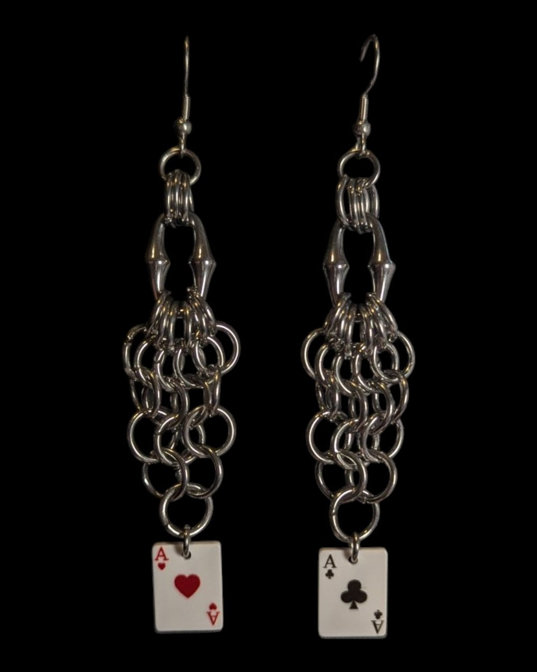 Mismatch Playing Cards Chainmail Earrings