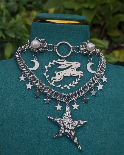Freshwater Pearl Rabbit Starshine Layered Chainmail Necklace