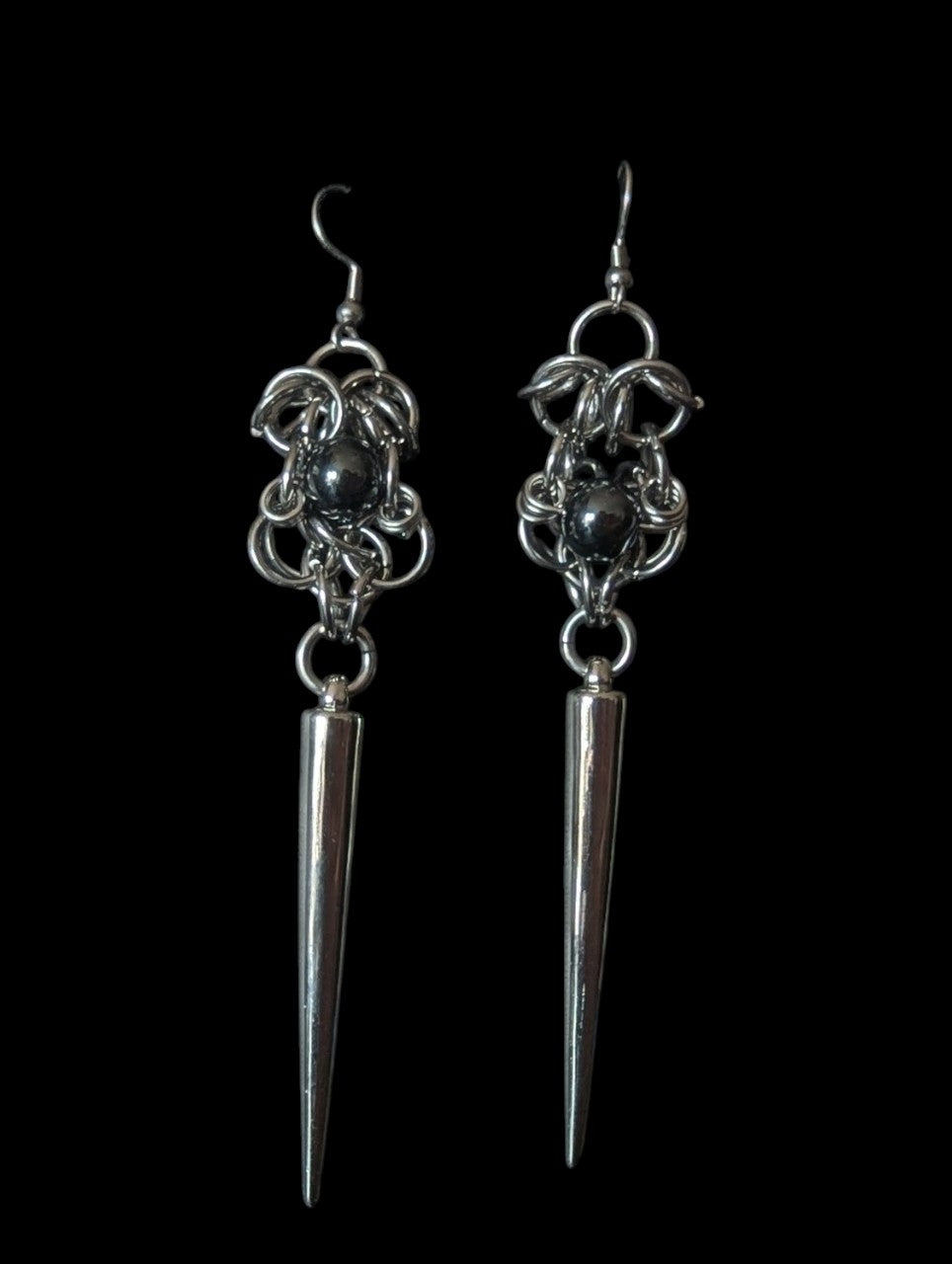 Hematite Spikes Chainmail Earrings