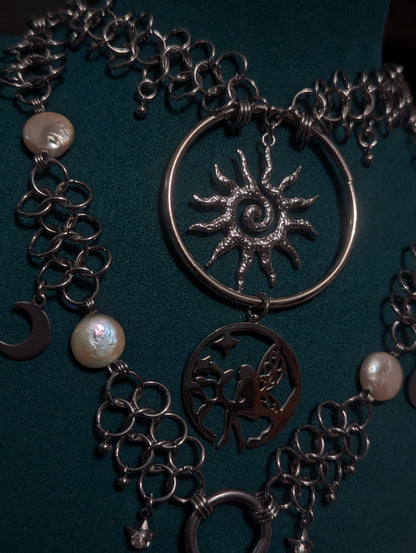 Freshwater Pearl and Selenite Moonlight Fairy Chainmail Necklace