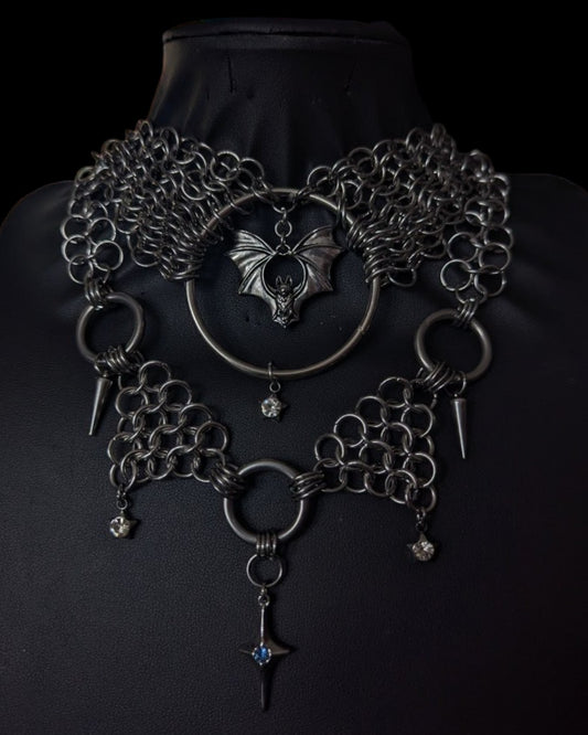 Bat In The Stars Layered Chainmail Necklace