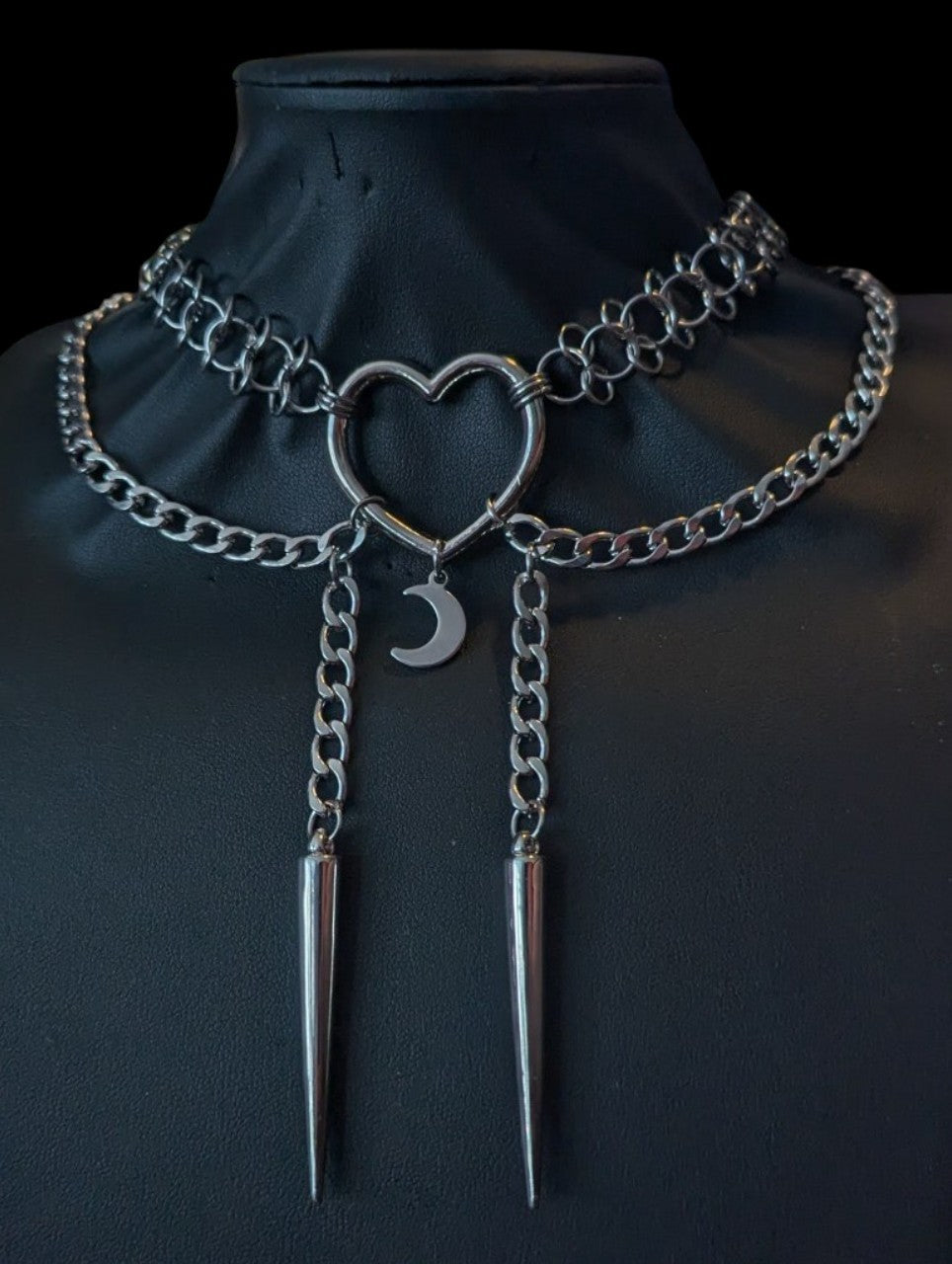 Bolo Inspired Moon and Spikes Chainmail Necklace