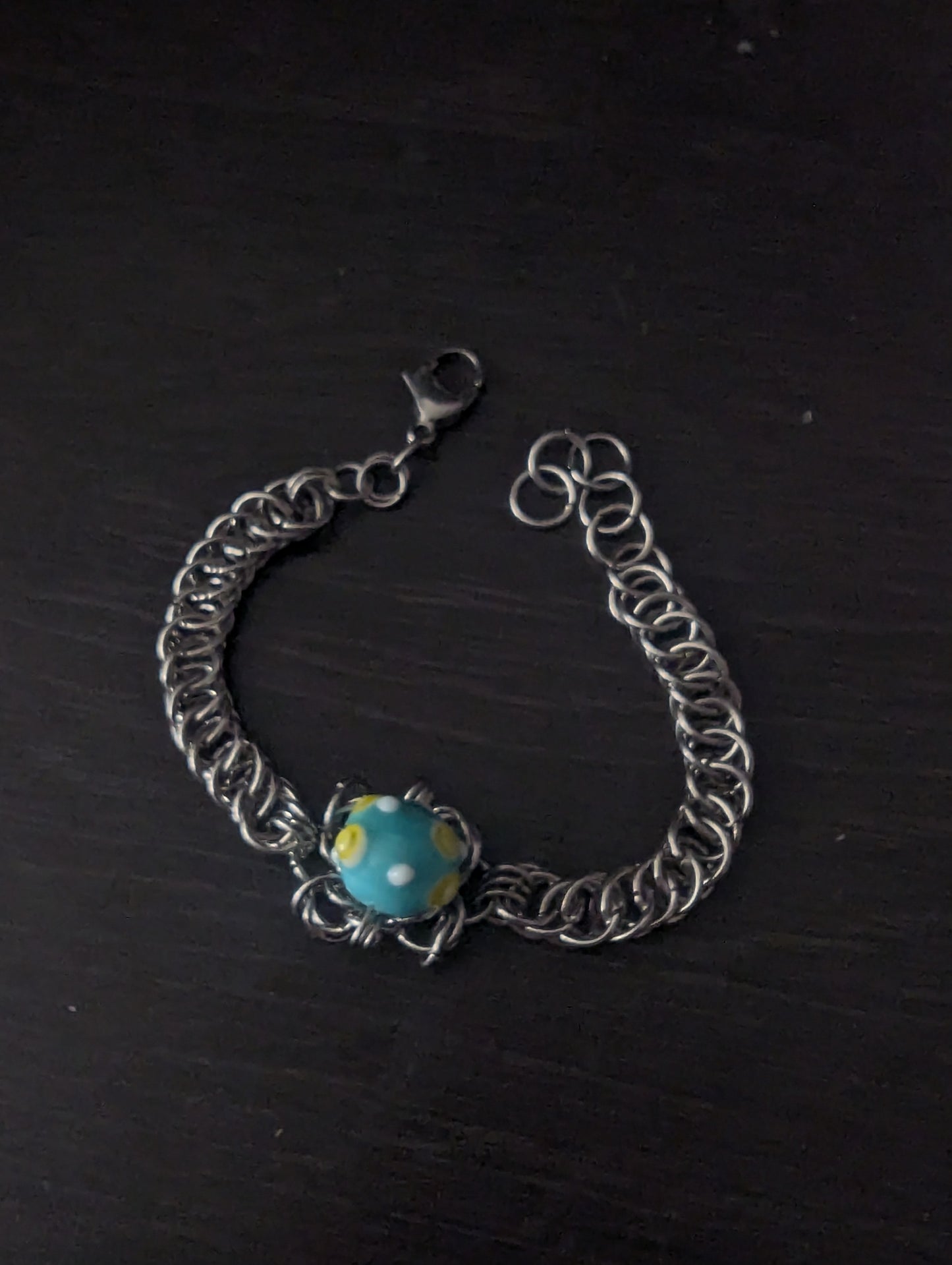 Funky Blue and Yellow Beaded Chainmail Bracelet